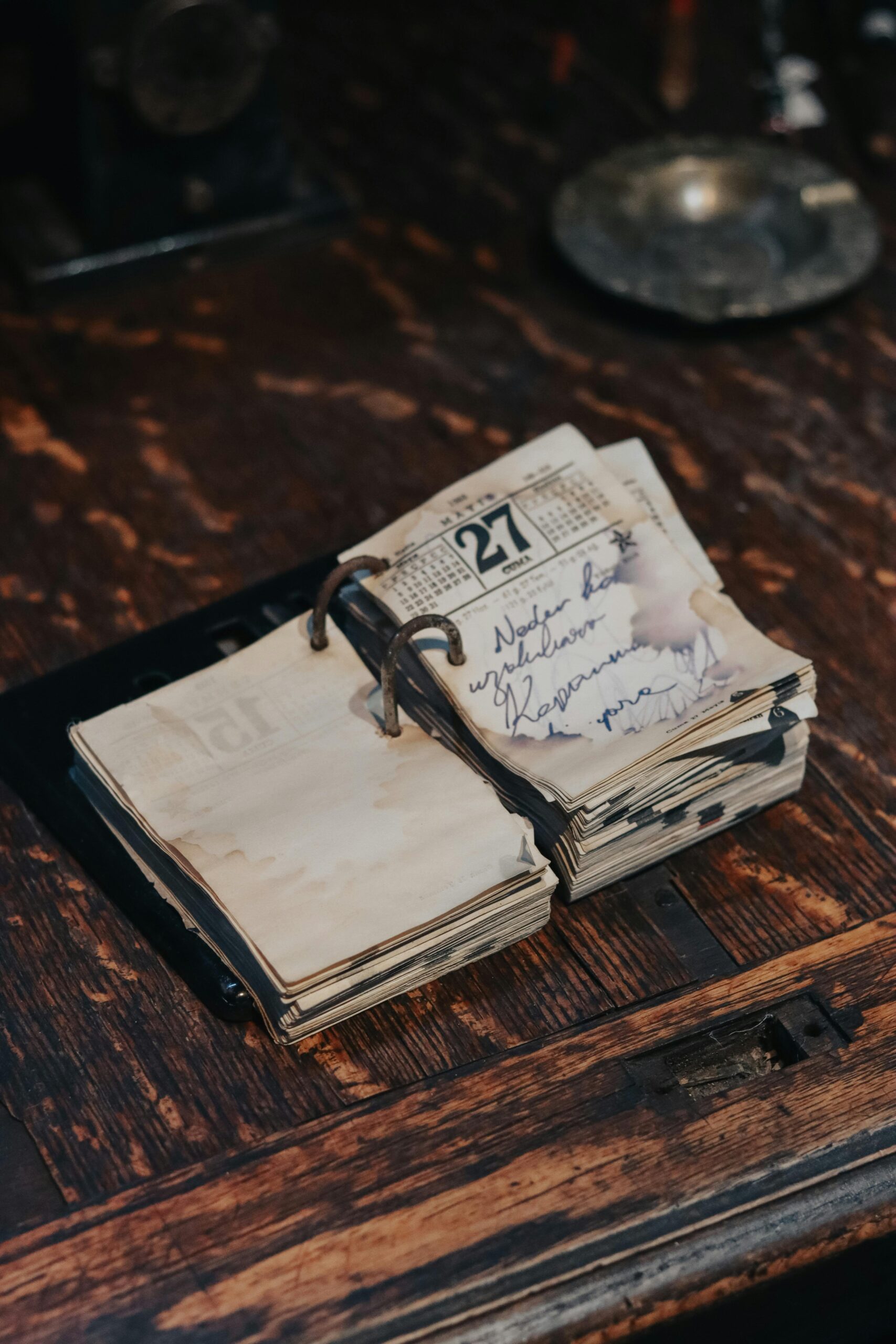 Pocket file diary showing the number 27 in the top middle page
